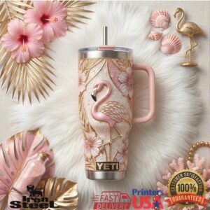 Flamingo Grace In Every Moment Tropical Floral Women's Gift Stainless Steel Insulated Tumbler