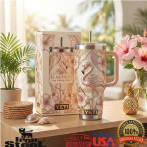 Flamingo Grace In Every Moment Tropical Floral Women's Gift Stainless Steel Insulated Tumbler
