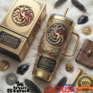 Game of Thrones 15th Anniversary House Targaryen Gold Emblem Tumbler