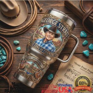 George Strait King of Country Ocean Front Property Vintage Western Music Fans Gift Stainless Steel Insulated Tumbler