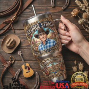 George Strait King of Country Ocean Front Property Vintage Western Music Fans Gift Stainless Steel Insulated Tumbler