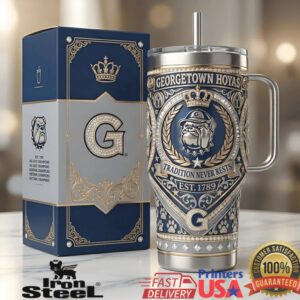 Georgetown Hoyas Tradition Never Rests Est 1789 Bulldog Fan Vintage Style Navy Tumbler