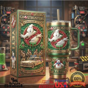 Ghostbusters 40 Years of Bustin 1984 Retro Movie Logo Stay Puft Stainless Steel Insulated Tumbler