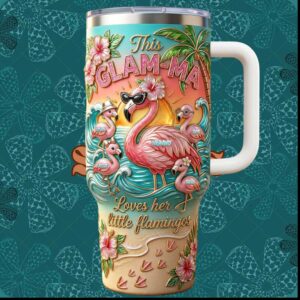 Glam ma Flamingo Tropical Beach Custom Name Grandma 40oz Tumbler