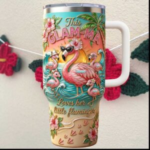Glam ma Flamingo Tropical Beach Custom Name Grandma 40oz Tumbler