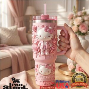 Hello Kitty Kawaii Love Cute Luxury Pink Rose Valentine Day Gift Stainless Steel Insulated Tumbler
