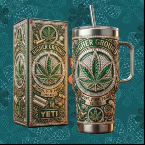 Higher Ground Est 420 Green Emerald Leaf Retro Cannabis Lifestyle Fans Gift Stainless Steel Insulated Tumbler