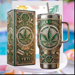 Higher Ground Est 420 Green Emerald Leaf Retro Cannabis Lifestyle Fans Gift Stainless Steel Insulated Tumbler