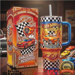 Hot Wheels Challenge Accepted Est 1968 40oz Tumbler Flame and Checkerboard Edition