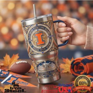 Illinois Fighting Illini Oskee Wow Wow College Football Fan Stainless Steel Insulated Tumbler