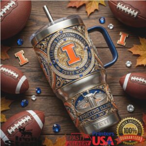 Illinois Fighting Illini Oskee Wow Wow College Football Fan Stainless Steel Insulated Tumbler