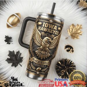 Iowa Hawkeyes Black and Gold Forever Pride Edition Retro Football Fans Tumbler