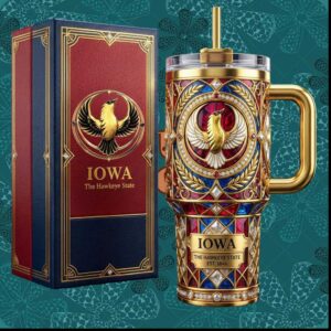 Iowa Hawkeyes State Pride Gold Stained Glass Retro Home Decor Gift Stainless Steel Insulated Tumbler