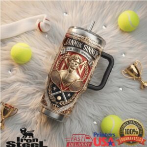 Jannik Sinner Tennis Champion Calm Focus Dominance Vintage Gold 40oz Stainless Steel Insulated Tumbler