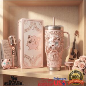 Jigglypuff Sing With Magic Pokemon Pink Rose Gold Kawaii Fan Gifts Stainless Steel Insulated Tumbler