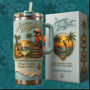 Jimmy Buffett Changes in Latitudes Attitudes Tropical Parrot Beach Vintage Fan Gift Tumbler