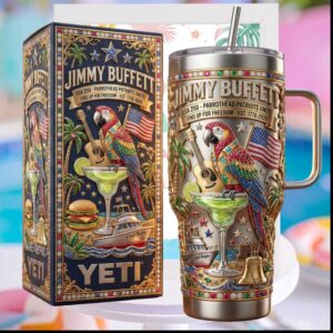 Jimmy Buffett USA 250 Parrothead Patriots Est 1776 2026 Vintage 40oz Gift Stainless Steel Insulated Tumbler