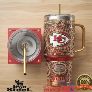 Kansas City Chiefs World Champions Chiefs Kingdom Luxury Gold Red Fan Apparel Tumbler