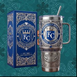 Kansas City Royals Royal Heritage Established 1969 Silver Baseball Tumbler