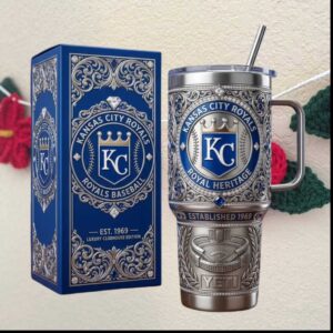 Kansas City Royals Royal Heritage Established 1969 Silver Baseball Tumbler