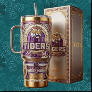 LSU Tigers Geaux Tigers Eye of the Tiger Purple Gold Jeweled Stainless Steel Insulated Tumbler