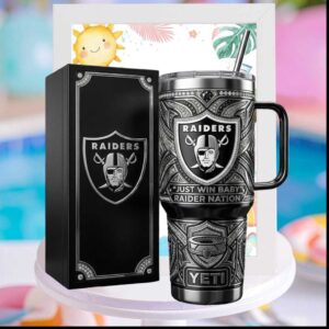 Las Vegas Raiders Just Win Baby Raider Nation NFL Football Fan Gifts Tumbler