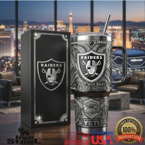Las Vegas Raiders Raider Nation Just Win Baby Silver Black Luxury Fan Tumbler