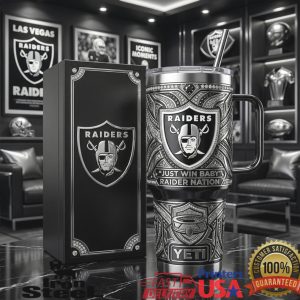 Las Vegas Raiders Raider Nation Just Win Baby Silver Black Luxury Fan Tumbler