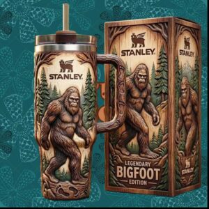 Legendary Bigfoot Sasquatch Wood Carving Style Folklore 40oz Vintage Gifts for Men Stainless Steel Insulated Tumbler