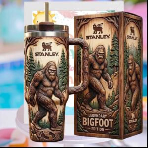 Legendary Bigfoot Sasquatch Wood Carving Style Folklore 40oz Vintage Gifts for Men Stainless Steel Insulated Tumbler