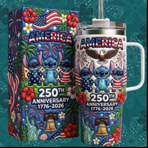 Lilo and Stitch America 250th Anniversary 1776 2026 Patriotic Red White Blue Disney Tumbler