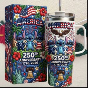 Lilo and Stitch America 250th Anniversary 1776 2026 Patriotic Red White Blue Disney Tumbler