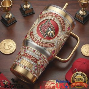 Louisville Cardinals Fighting Champions Est 1890 College Sports Fan Gold Diamond Jewelry Style Tumbler