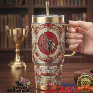 Louisville Cardinals Fighting Champions Est 1890 College Sports Fan Gold Diamond Jewelry Style Tumbler