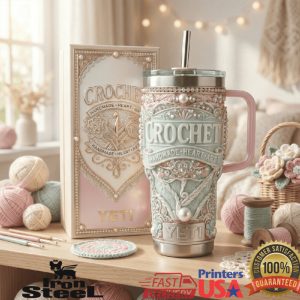 Luxury Crochet Handmade With Heart Pearl Lace 40oz Artist Tumbler