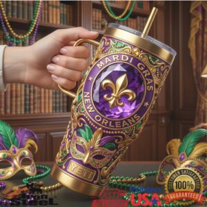 Mardi Gras New Orleans Fleur De Lis Masquerade Carnival Festival Souvenir Gift Stainless Steel Insulated Tumbler