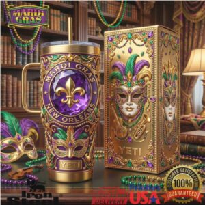 Mardi Gras New Orleans Fleur De Lis Masquerade Carnival Festival Souvenir Gift Stainless Steel Insulated Tumbler