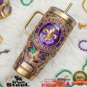 Mardi Gras New Orleans Fleur De Lis Masquerade Mask 40oz Gold Tumbler
