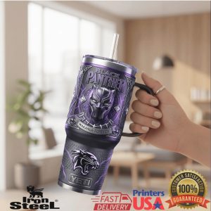 Marvel Black Panther Wakanda Forever Superhero Movie Fan Purple Black Vintage Style Custom Tumbler