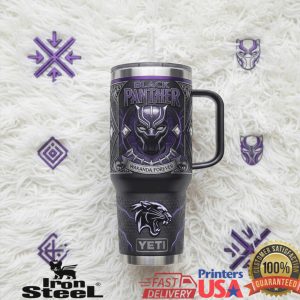 Marvel Black Panther Wakanda Forever Superhero Movie Fan Purple Black Vintage Style Custom Tumbler