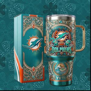 Miami Dolphins NFL Football Stadium Artwork Luxury Jeweled Fan Gifts For Men Tumbler