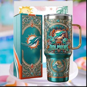 Miami Dolphins NFL Football Stadium Artwork Luxury Jeweled Fan Gifts For Men Tumbler