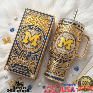 Michigan Wolverines 2025 National Champions Gold Embossed Collector Tumbler