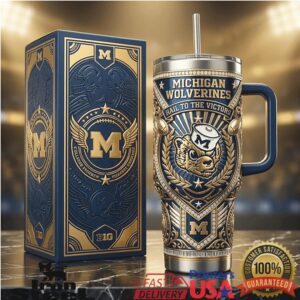 Michigan Wolverines Hail to the Victors 40oz Tumbler Navy Gold NCAA Collegiate Collector's Tumbler