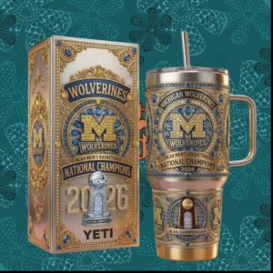 Michigan Wolverines NCAA Mens Basketball National Champions 2026 Gold Jeweled Tumbler