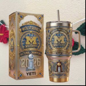 Michigan Wolverines NCAA Mens Basketball National Champions 2026 Gold Jeweled Tumbler