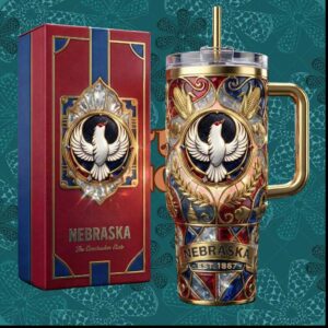 Nebraska The Cornhusker State Bird Vintage Gold Gemstone 40oz Gifts for Fans Stainless Steel Insulated Tumbler