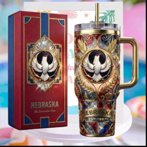 Nebraska The Cornhusker State Bird Vintage Gold Gemstone 40oz Gifts for Fans Stainless Steel Insulated Tumbler