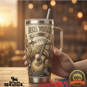 Neil Young Harvest Album Vintage Acoustic Guitar Folk Music Enthusiast Men Tumbler