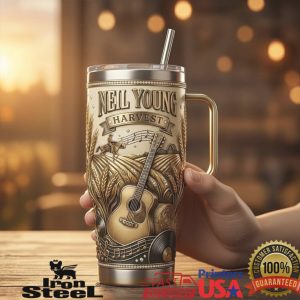 Neil Young Harvest Album Vintage Acoustic Guitar Folk Music Enthusiast Men Tumbler